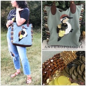 Anthro Jasper & Jeera Birding Tote Leather Beaded